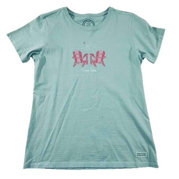Life‎ Is Good Women’s T-shirt Sz S Prime Time Beach Chairs Mint/Aqua Green - Picture 1 of 10